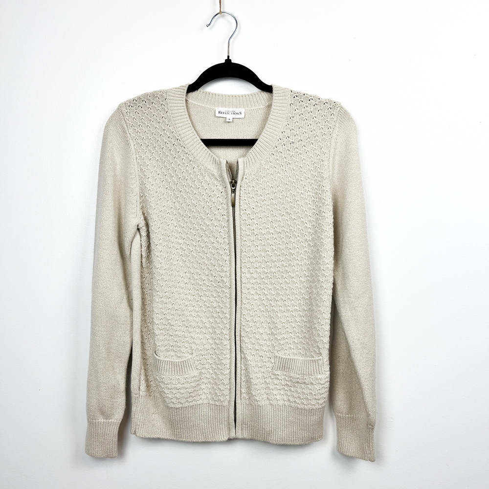 Northern Reflections Light Beige Zip-Up Knit Sweater